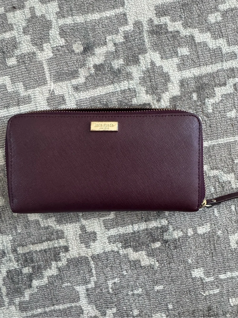 kate spade Plum Textured Leather Wallet with Gold Accent